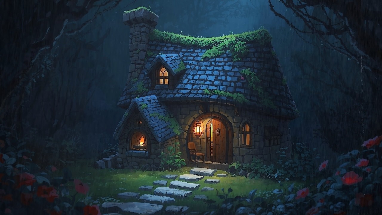 Enchanted Forest Rainstorm at Night – Relaxing Nature Ambience