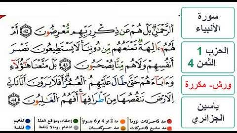سورة الأنبياء - الحزب 1- الثمن 4 - ياسين الجزائري - ورش - مكررة
