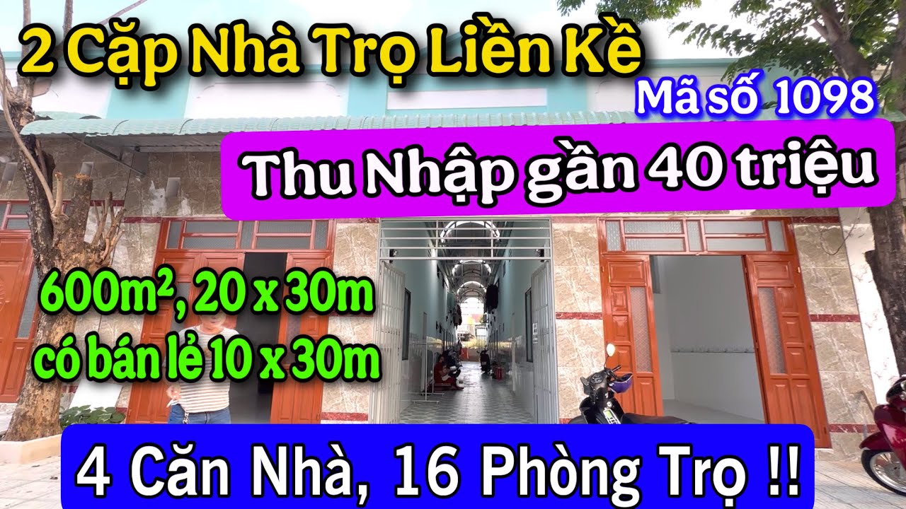 Bán dãy trọ liền kề 20m Ngang, dt 600m2 Full Thổ Cư Thu Nhập VIP. Ngay kcn Bình Dương.
