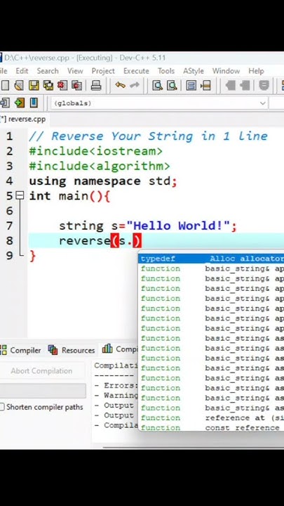 C++ String Reverse|| 99% people don't know 😱😱 this one line code ...
