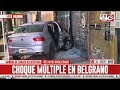 Choque múltiple en Belgrano: uno de los autos quedó incrustado dentro de un local