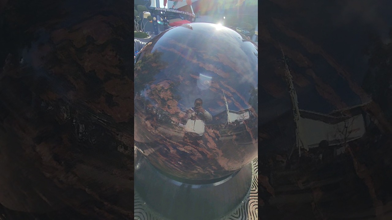 The "Planet" Rock Ball spinning on water fountain! Tomorrowland Disneyland Park California 2/12/2023