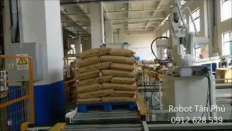 Robot bốc xếp hàng từ xe lên pallet tự động 0912628539