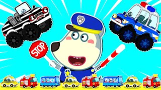 سيارات الشرطة مقابل سيارات الوحش - طفل شرطة يلعب بسيارات اللعب | كارتون للأطفال | Wolfoo Arabic