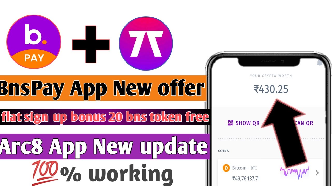 Bitcoin New earning App | Bitbns Pay New offer | flat 20 Bns token free | Arc8 App New update ❤