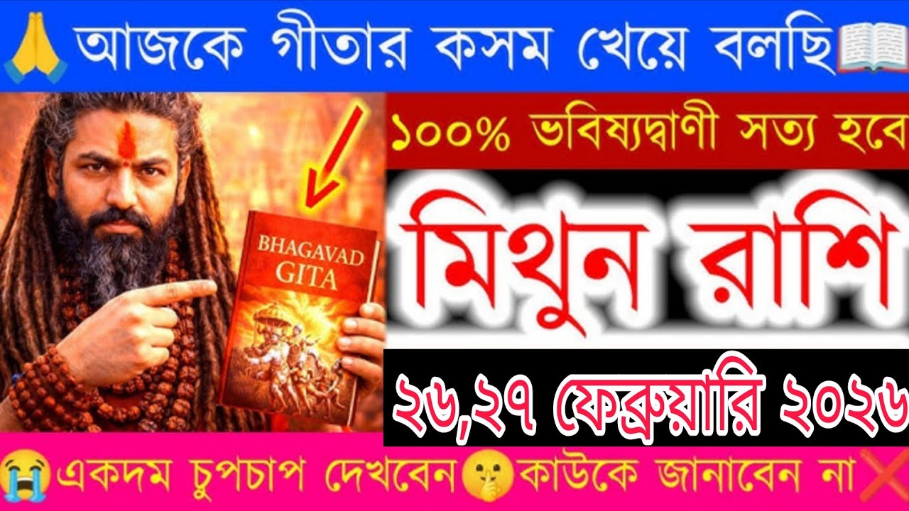 মিথুন রাশি ২৬, ২৬ ফেব্রুয়ারি ২০২৬ আজকে গীতার কসম থেকে বলছি ১০০% ভবিষ্যদ্বাণী সত্য হবে #মিথুনরাশি 