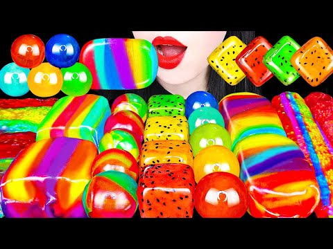 ASMR MUKBANG| RAINBOW DESSERTS (Frozen Roll up Ice cream, Rainbow <strong>Jelly</strong> Candy, Sticky <strong>Rice</strong> cake.)