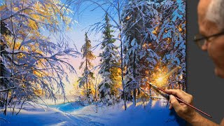 Acrylic Landscape Painting  Winter day / Relaxing Art / Зимний пейзаж. Урок рисования. Живопись.
