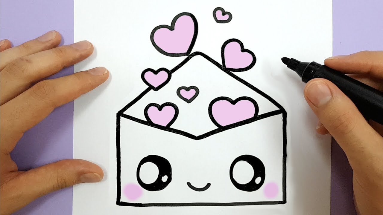 How To Draw A Cute Envelope With Love Hearts Easy Happy Drawings