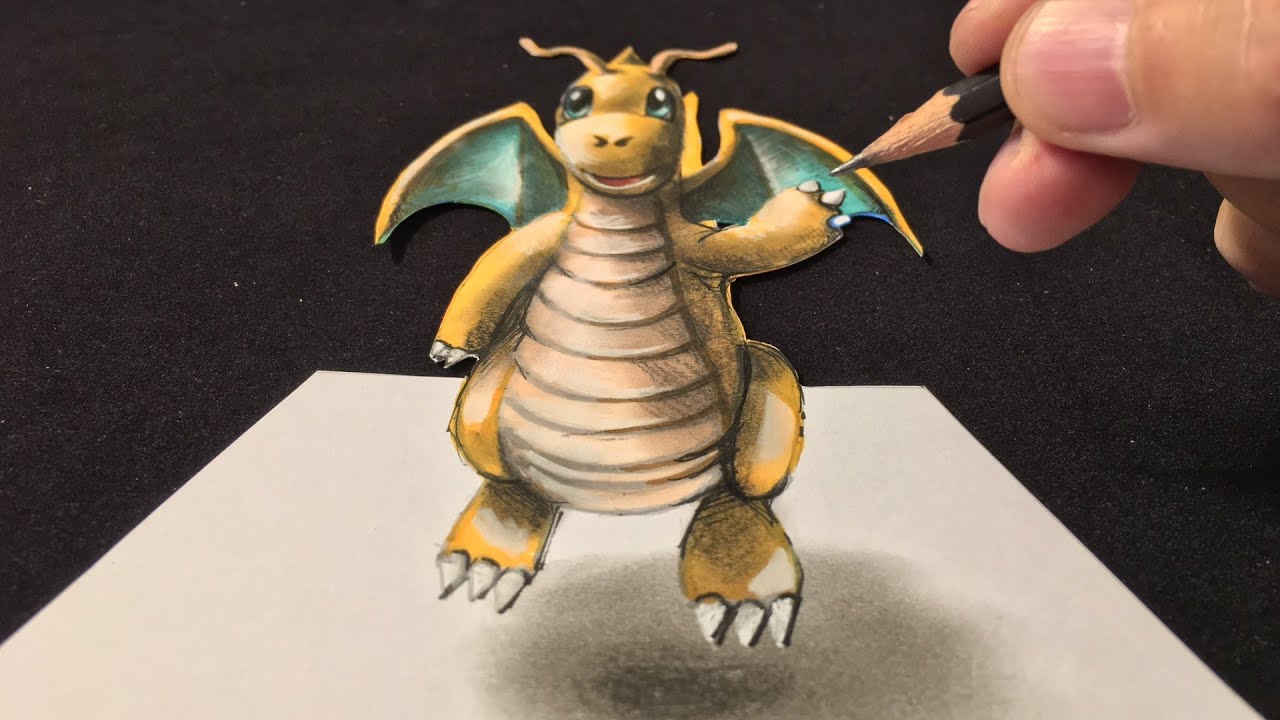 ⁣Drawing 3D DRAGONITE, Dragon Pokemon 3D Art