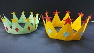 كيفية صنع تاج جميل بالوق الملون DIY Crown Origami - Making Paper Crown Step by Step easy