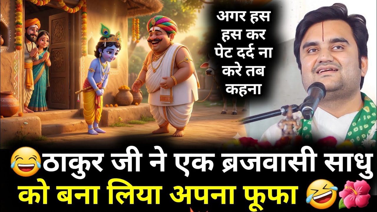 ठाकुर जी ने एक बृजवासी 😂को बना लिया अपना फूफा || Indresh Ji Maharaj || #krishnakatha #thakurji