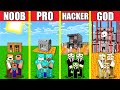 Minecraft Battle: SECURE PRISON HOUSE BUILD CHALLENGE - NOOB vs PRO vs HACKER vs GOD / Animation