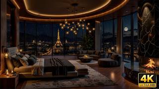 Cozy Paris Night Bedroom Ambience ☕ Relaxing Jazz Music & Warm Fireplace for Stress Relief,Sleeping