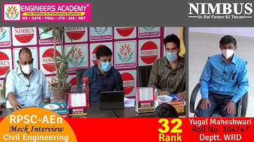 Congratulations Yugal Maheshwari( WRD - AEn ) |Mock Interview -Engineers Academy Toppers in RPSC AEn
