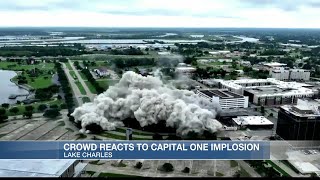 Crowd reacts to Capital One tower implosion