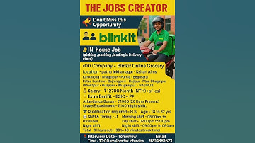 Blinkit में बड़ी भर्ती! पूरे बिहार के लिए मौका!! Job Salary 15000! #job #jobs #blinkit #jobsearch