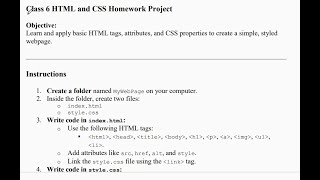 Class 6 HTML and CSS Homework Project
