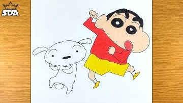 How to draw ShinChan and Shiro Dancing step by step | Pencil sketch Shin-Chan Nohara yo yo