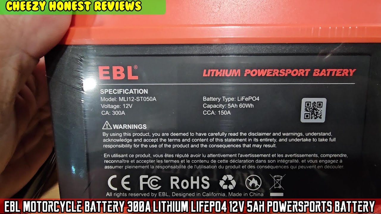 EBL Motorcycle Battery 300A Lithium LiFePO4 12V 5Ah, ATV, UTV, Jet Ski