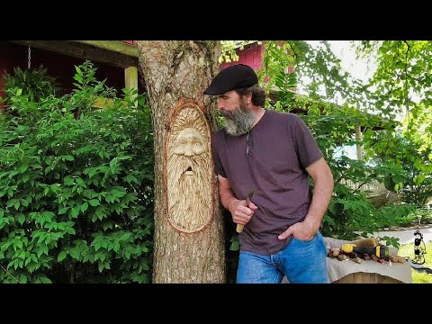 Carving a Woodspirit in a Tree Using Hand Tools