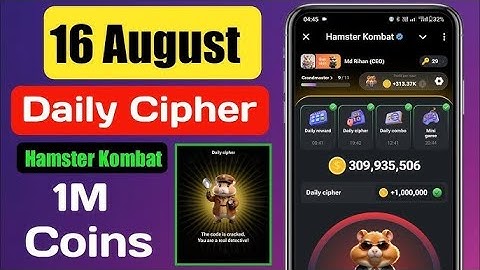 16 August Daily Cipher—Code for 1 m Coins Today | Hamster Kombat Daily Cipher,16 August Daily Cipher