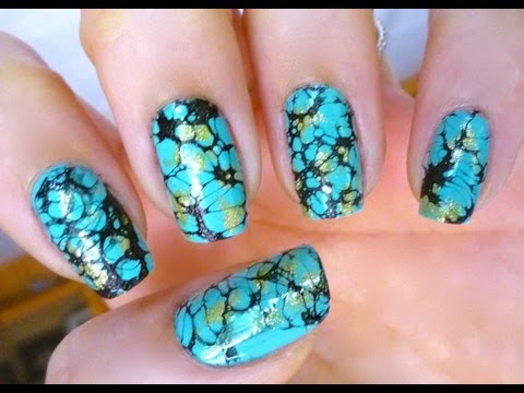 Unhas Decoradas Pedra de Marmore Turquesa - Nail Art