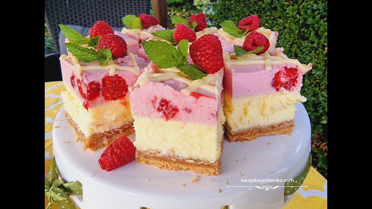 Pieczony sernik z musem malinowym, niezwykle kremowy, można się w nim zakochać! #maliny #sernik
