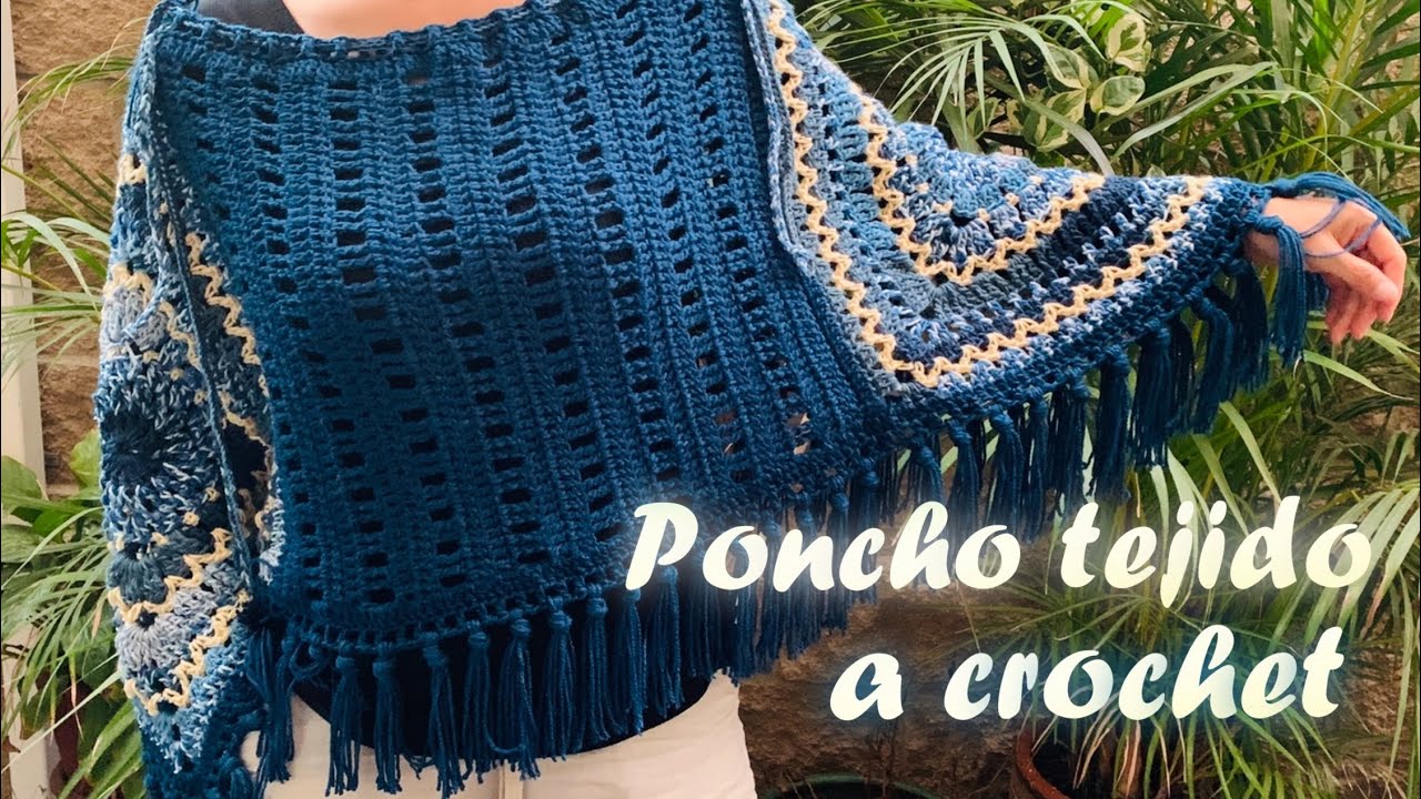 Poncho -a crochet- (tejido en dos piezas) - YouTube