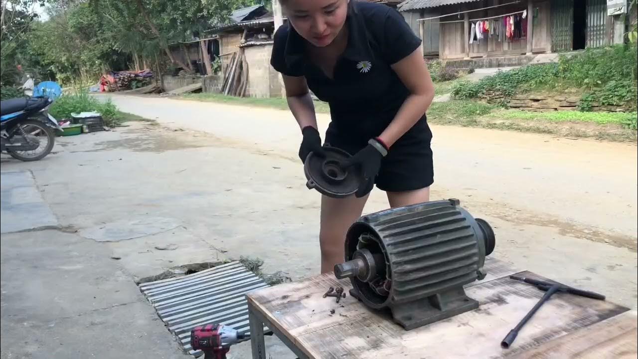 Complete the repair of the electric motor with the girl's superb skills