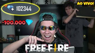 TROLLEI GASTEI OS 100 MIL DIAMANTES DO MEU IRMÃO AO VIVO E DEU RUIM!! FREE FIRE