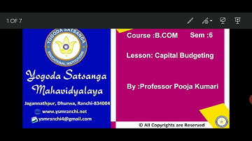 Lecture-12 | B.Com Sem-06 | Capital Budgeting By Prof. Pooja Kumari | YSMDepartment of Commerce