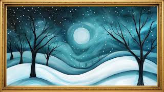 Serene Winter Nightscape Under a Full Moon | 4K Frame TV Screensaver | Vintage Frame | No Sound screenshot 4