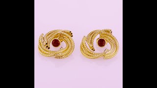0.76CT 14KT YELLOW GOLD RUBY STUD EARRINGS IN BEZEL SETTING WITH EARRING JACKET ( PART 2 )