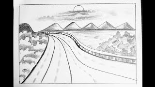How to draw a very easy road scenery using pencil