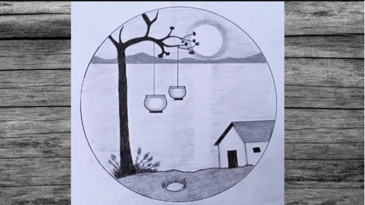 How to draw sunset scenery with pencil | Nature Scenery drawing easy ...