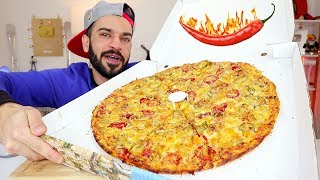 تحدي أكل بيتزا حارة جدا بالفلفل والشطة  بيتزا حجم عائلي كبير! موكبانغ  Spicy Gyros Pizza Mukbang