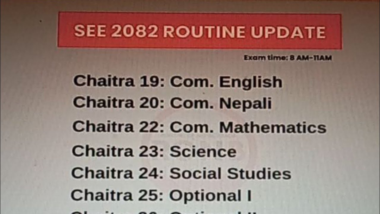 SEE 2082 Exam Routine | Class 10 Exam Routine Nepal SEE | SEE 2082 Routine 