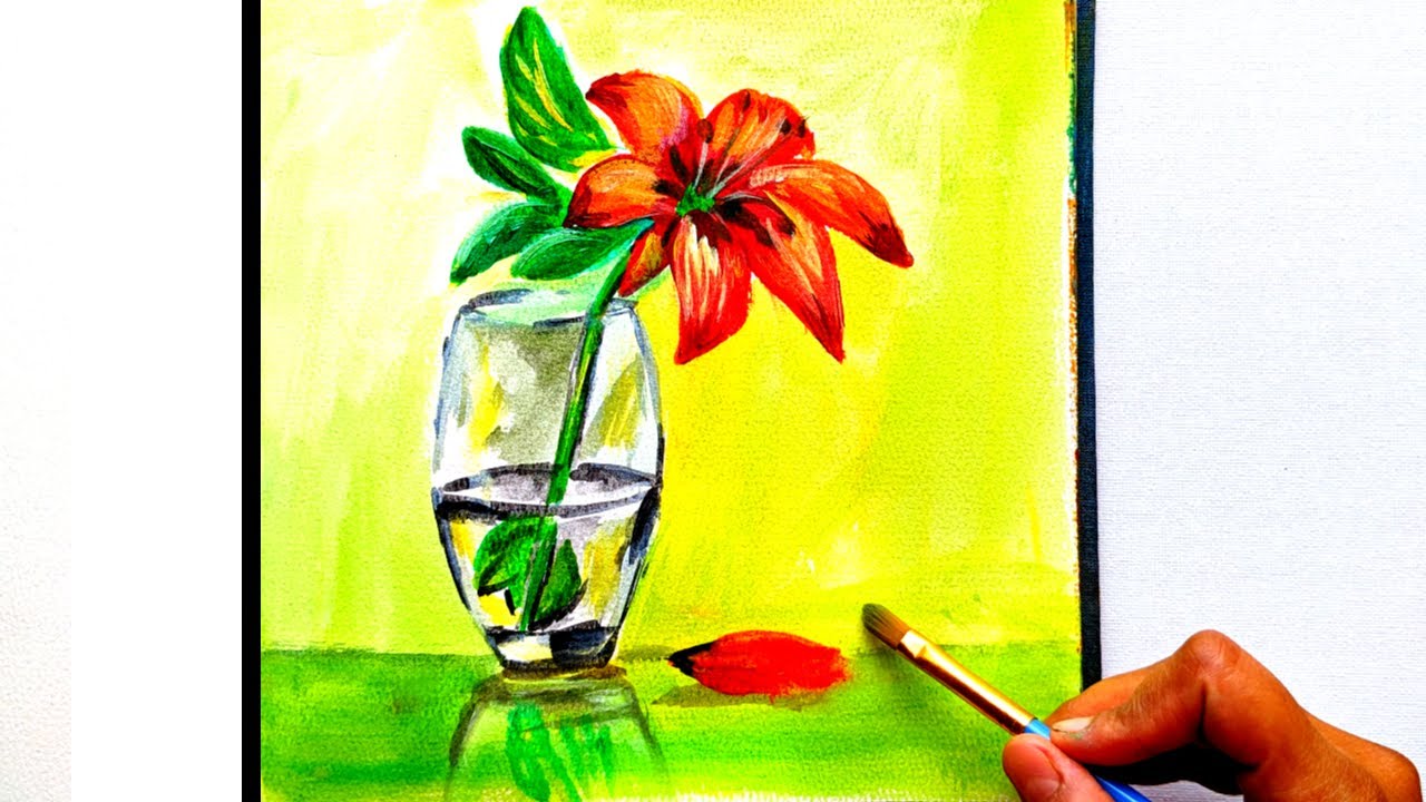 Lily in a flower vase | Still life - Acrylic painting for beginners ...