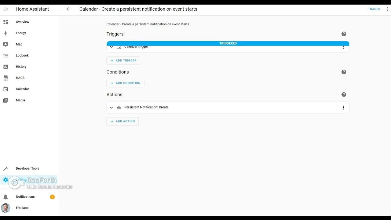 Home Assistant Create a persistent notification on Google Calendar