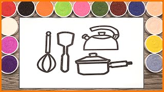 SÁNG TẠO TÔ MÀU TRANH CÁT NHỮNG VẬT DỤNG NHÀ BẾP TRONG GIA ĐÌNH (Coloring Kitchen tools)  - MMĐC