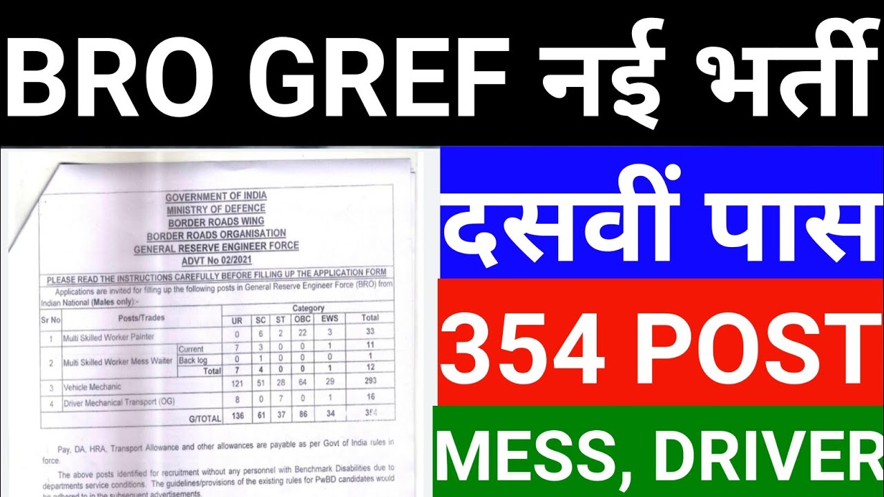 Mess Driver BRO GREF MESS, DRIVER, 354 पदो पर भर्ती आ गई है ,GOLDEN CHANCE, दसवीं ...