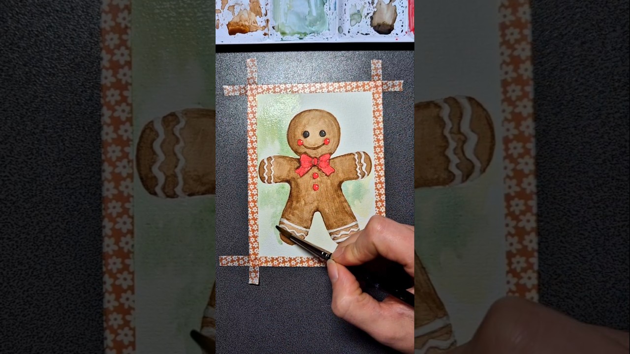 Gingerbread Man painting with watercolors 🍪🎄 
