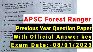 APSC Forest Ranger Previous Year Question Paper With Official Answer key || Exam Date:- 08/01/2023