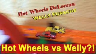 Hot Wheels racing: DeLorean DMC-12 vs Welly(!) Porsche