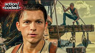 uncharted (2022) - flying ship battle ends with nate and sully’s escape