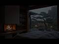 (NO ADS) 24/7 LIVE Heavy Rain & Gentle Piano for Deep Sleep 🌧️ Fireplace Bedroom ASMR