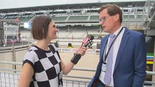 IndyCar and IMS President Doug Boles reacts to NASCAR driver Kyle Busch's sudden death