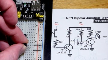 Transistor circuit 4 two NPN BJTs 2N2222 pulse generator circuit beginner DIY electronics hobbyists