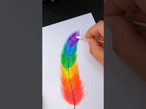Use crayons or oil pastels to draw a colorful feather, simple and beautiful 🌈🎨🌴 #painting